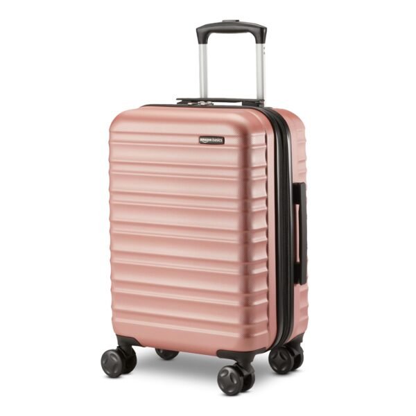 Basics 21" Hardside Carry-On Luggage, Hardshell Suitcase With Wheels, Expandable For Up to 25% More Space, With Scratch-Resistant Surface, Four Multi-directional Wheels , Rose Gold